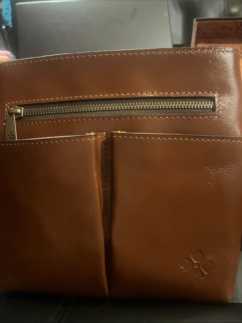 Patricia Nash Cognac Tooled Granada Leather Messenger Crossbody